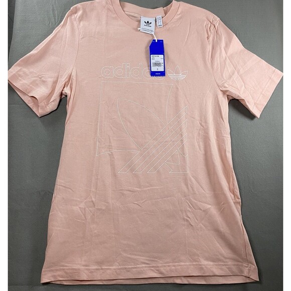 Adidas Shirt Men Small Salmon Pink White Trefoil Spellout Short Sleeve Soccer - Picture 1 of 10
